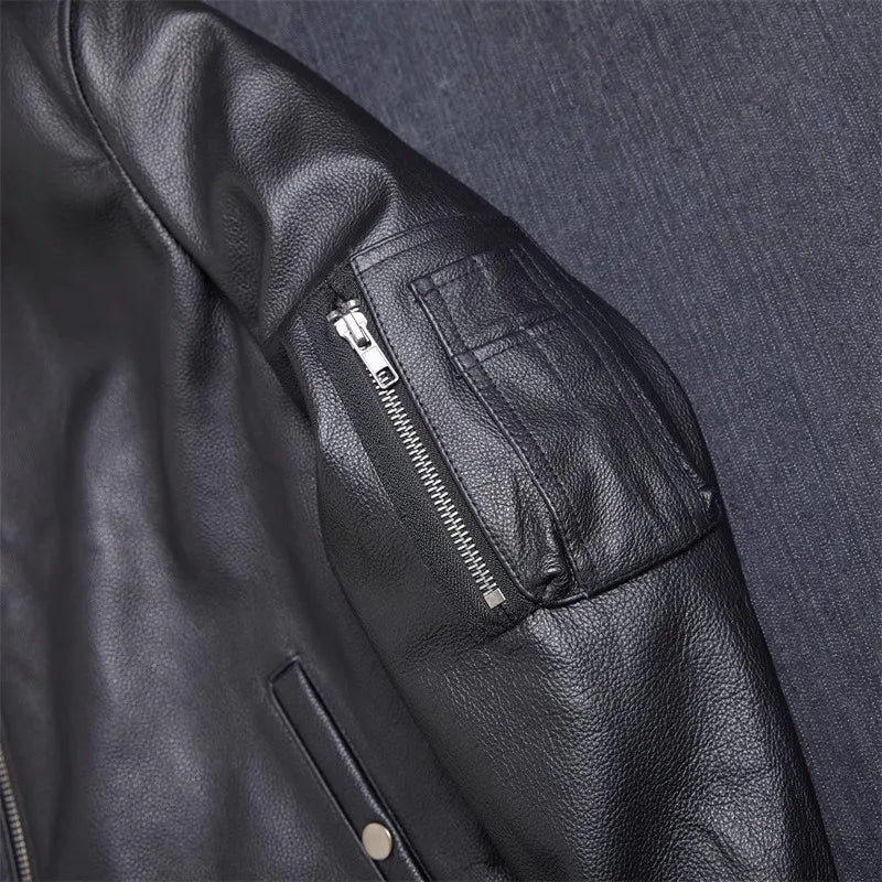 Men's Classic MA-1 Bomber Leather Jacket – Slim Fit Cowhide Air Force Style