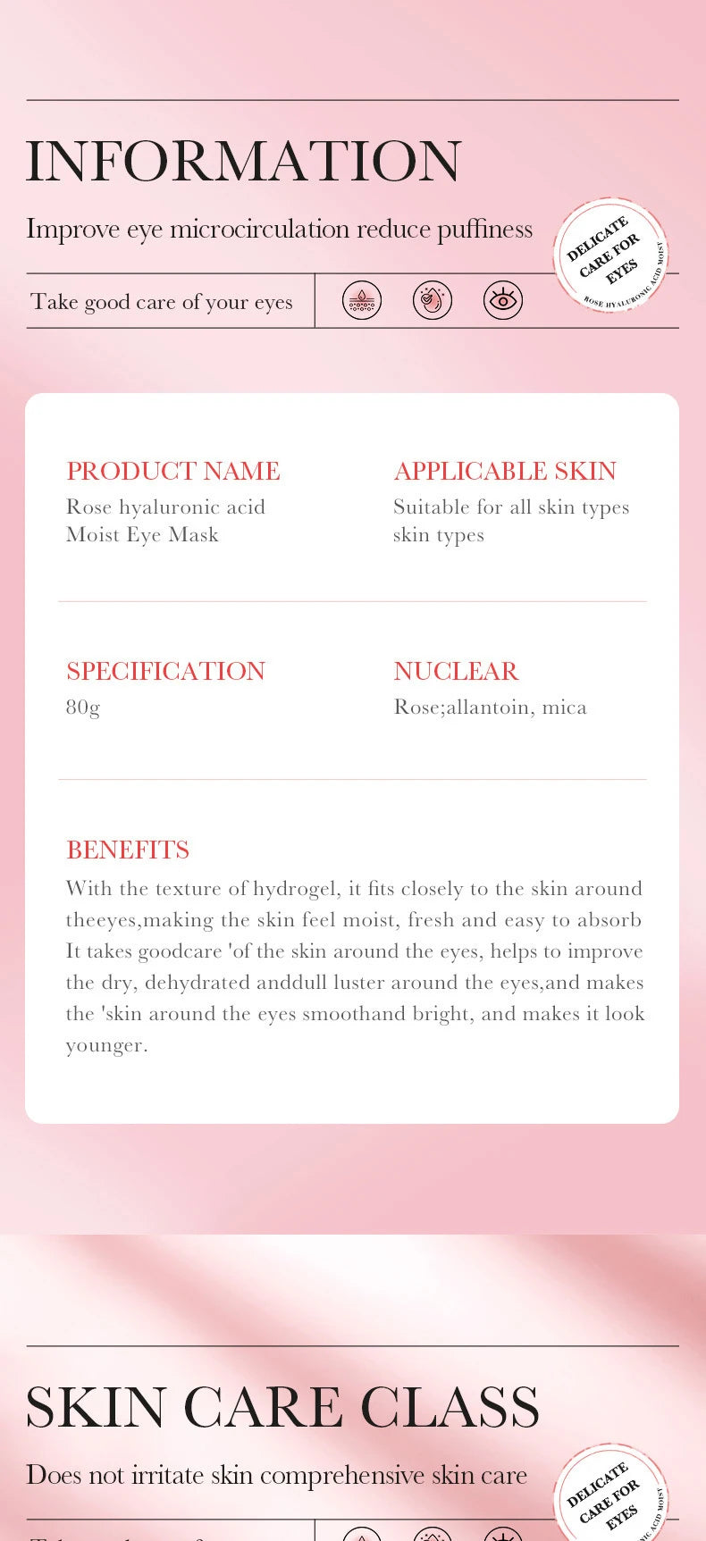 60pcs BIOAQUA Rose Hyaluronic Acid Eye Mask Anti Dark Circles Eye Bags Moisturizing Firming Eye Patches Skin Care Products