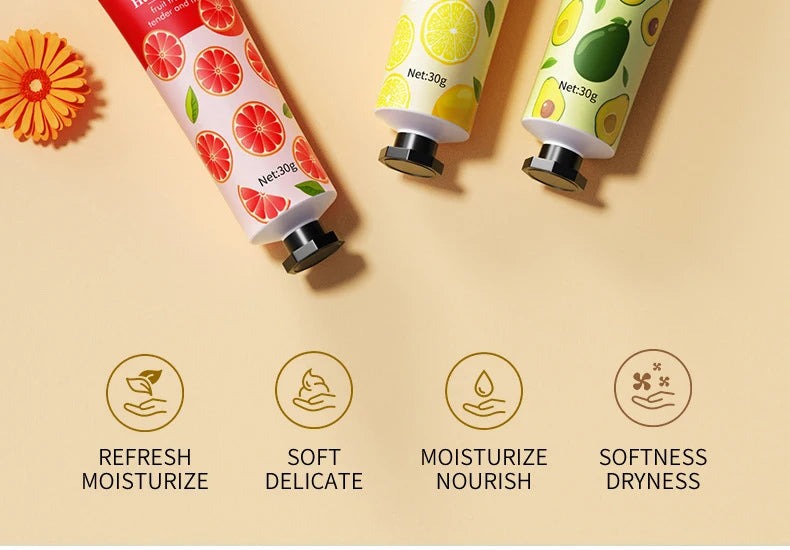 5Pcs/set SADOER Fruit Plant Fragrance Hand Cream Sets Moisturizing Repair Anti Dry Hand Lotion Sets Hands Skin Care Products