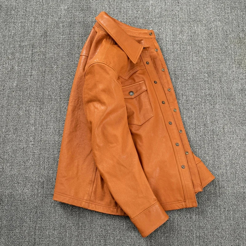 Men's Korean Style Sheepskin Leather Jacket – Slim Fit Casual Short Coat