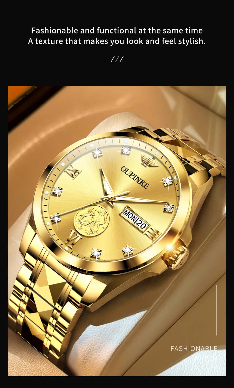 Swiss Certification OUPINKE Automatic Watch for Men Real Gold Real Diamond Sapphire Mirror Tungsten Steel Top Brand Wristwatch