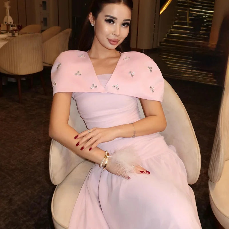 Elegant Shawl Pleated Diamonds Maxi Dress – Women’s Sleeveless High Waist Patchwork Evening Dress