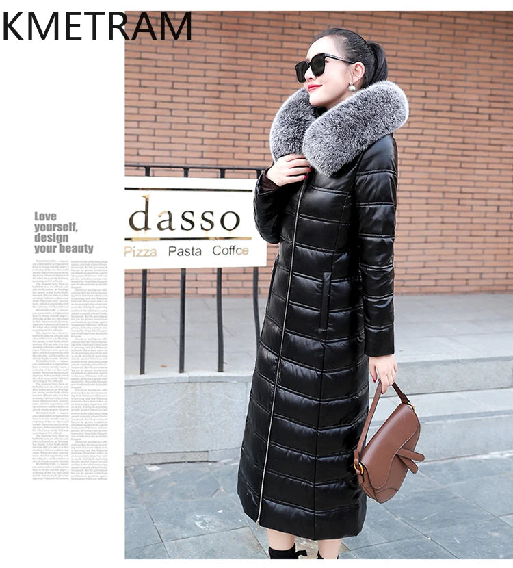KMETRAM Winter Long Length Coats for Women Clothing Sheepskin Down Jackets White Duck Down Fox Fur Collar Casaco Feminino