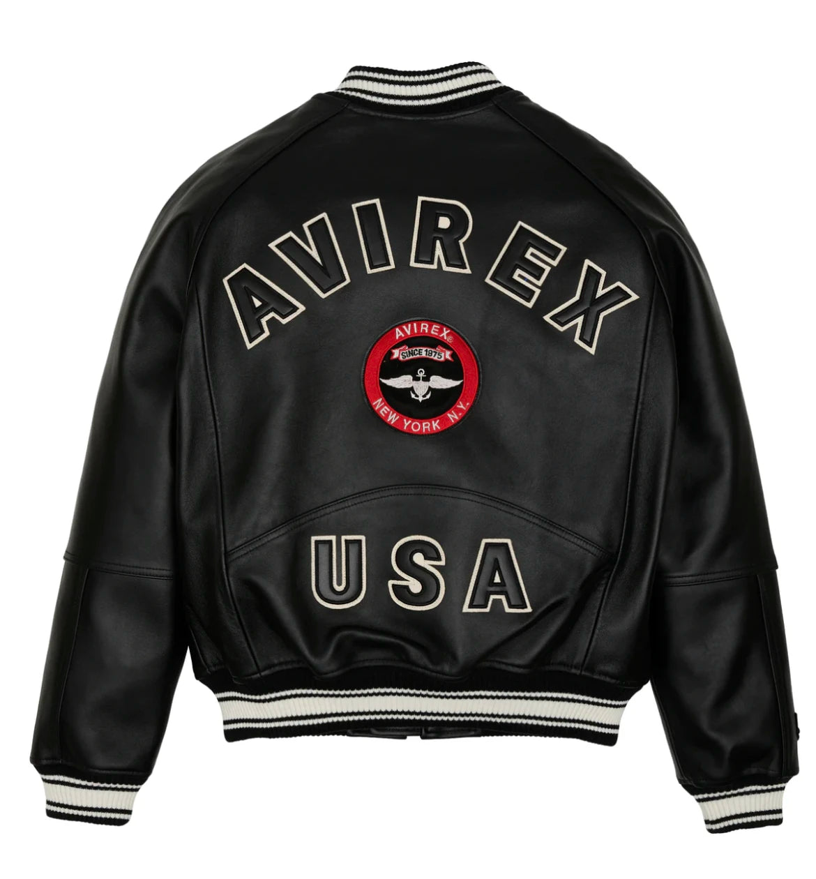 AVIREX New European lambskin genuine leather jacket men's baseball jacket US size fashion sports leisure rock embroidery coat