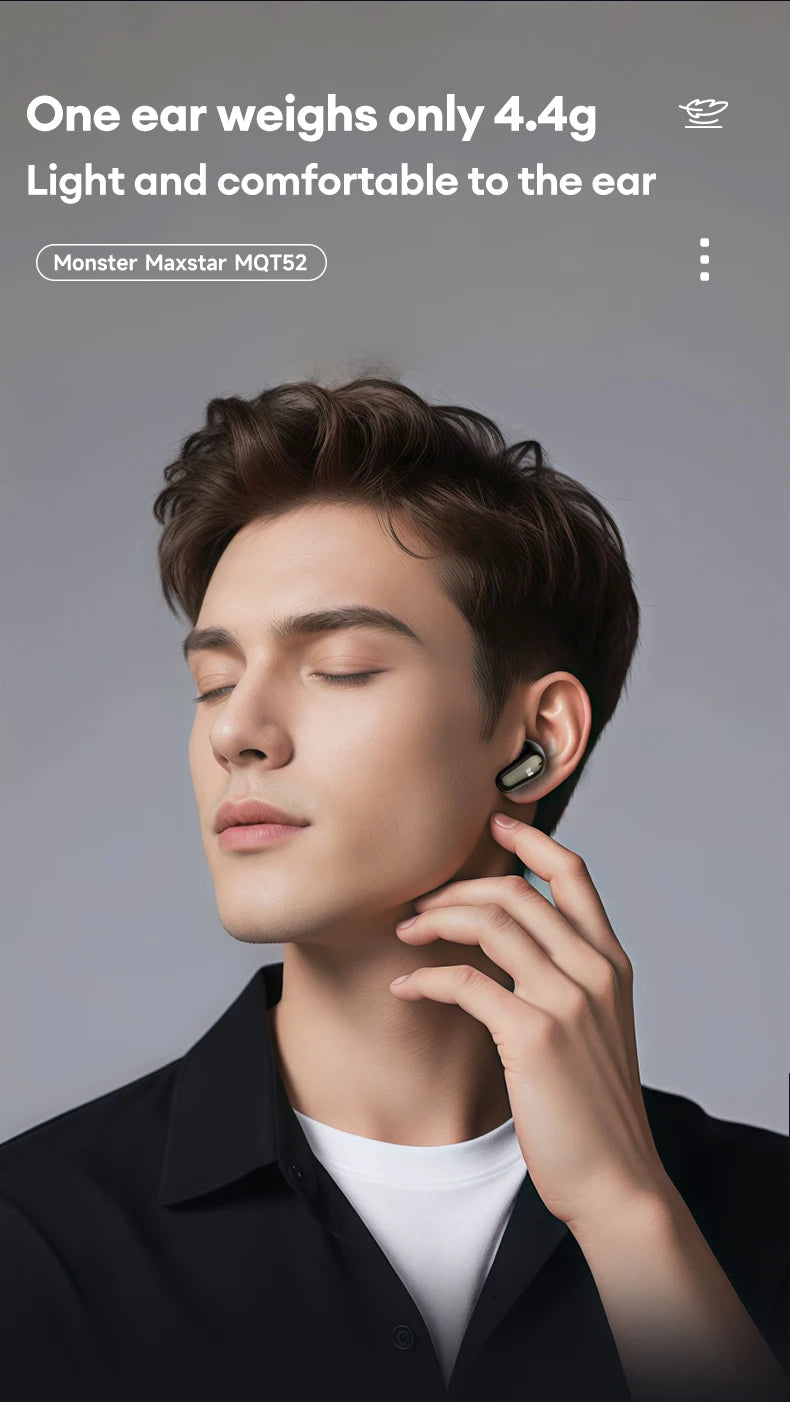 Monster MQT52 Wireless Bluetooth 5.4 Earphones Long Battery Life Gaming Headphones Dual Mode HIFI Stereo Sound Headset With Mic