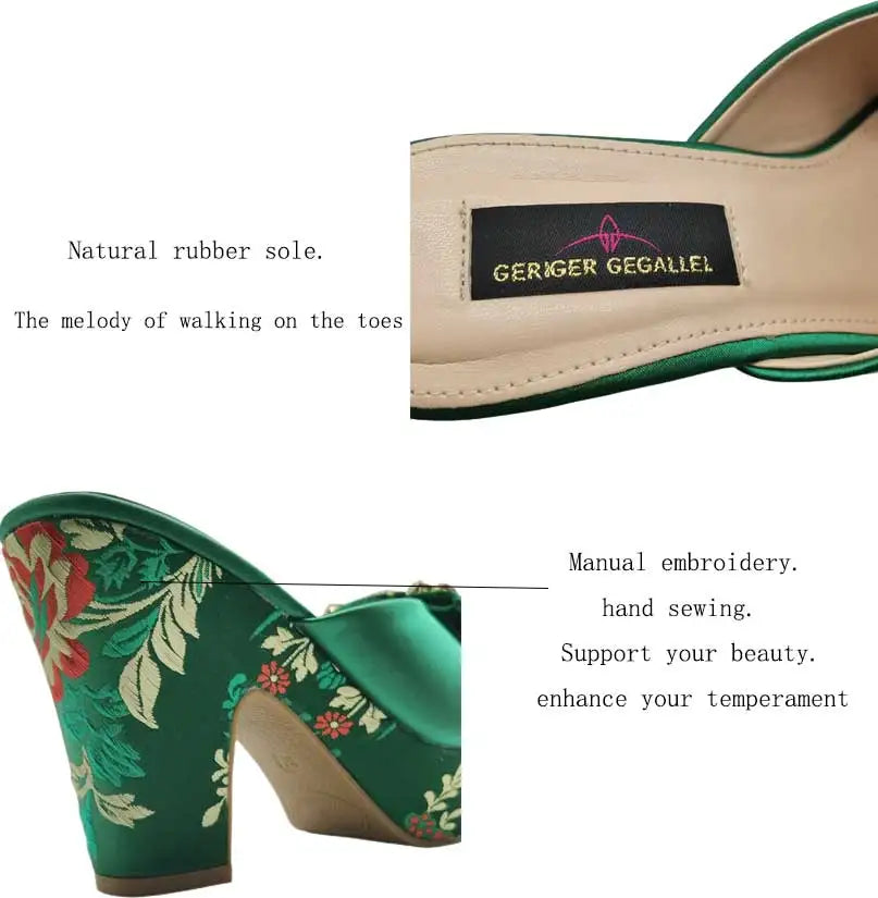 Gladiator Sandals & Bag Set – Green Rhinestone Embroidery, High Heel Party Shoes