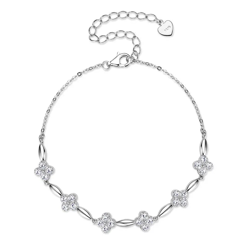 RAPRGOLD GRA Certified Moissanite Four Clover Flower Bracelets for Women 925 Sterling Silver Bracelet Chain Wedding Jewelry Gift