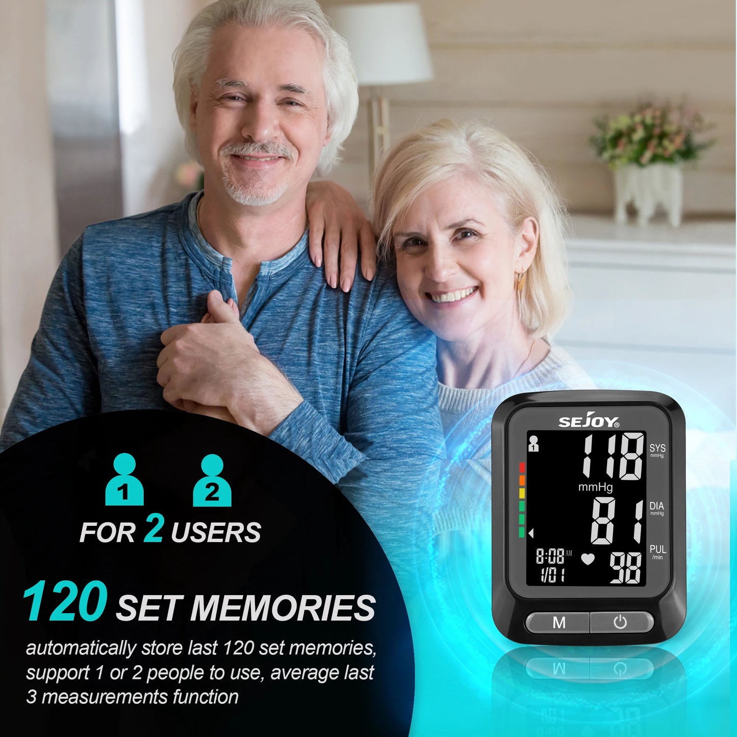 🩺 Sejoy Fully Automatic Wrist Blood Pressure Monitor,LED Display | 2 x 60 Memory | Home Use Sphygmomanometer