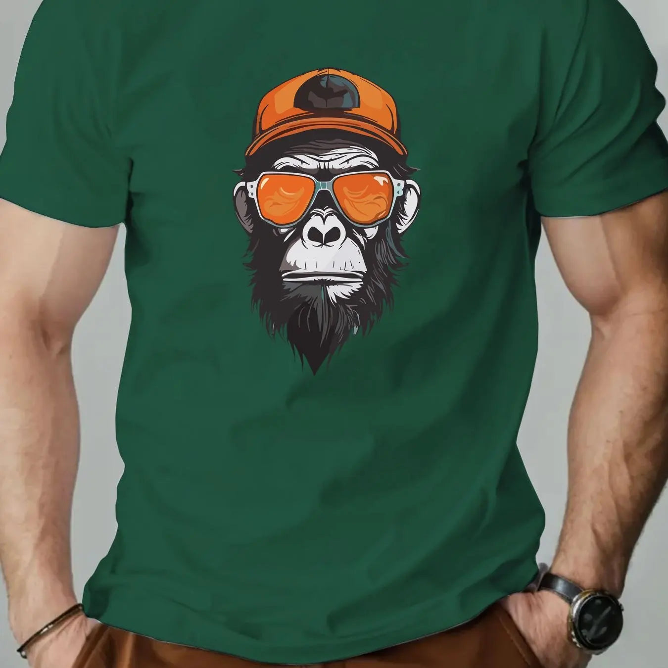 Men's summer 100% pure cotton fashionable casual sports loose monkey with sunglasses π glasses pattern printed round neck short sleeved T-shirt top
