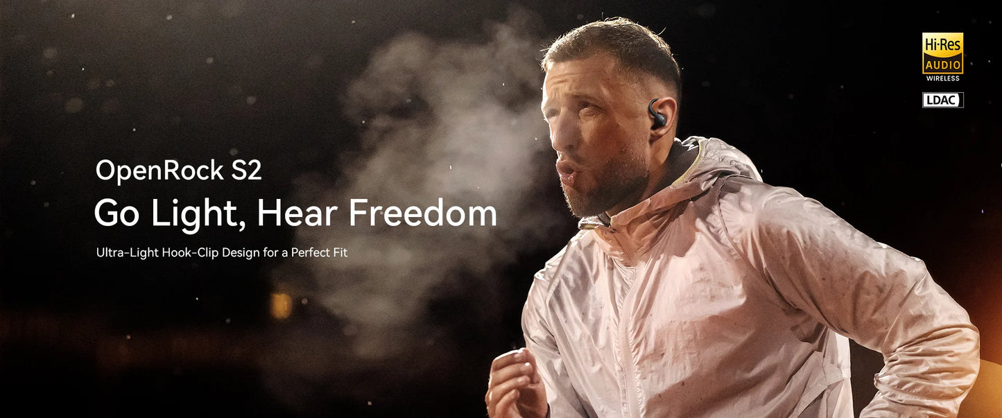OpenRock S2 Open Ear Bluetooth 6.0 Earphones Hi-Res LDAC Headphones IPX5 Wireless Sports Earbuds With AI ENC Mic OWS APP Support