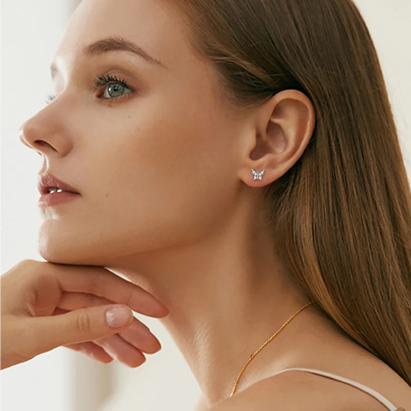 Lnngy Genuine 925 Silver Butterfly Pendant Necklaces Exquisite Moissanite Necklace Stud Earring Jewelry Set For Birthday Gift
