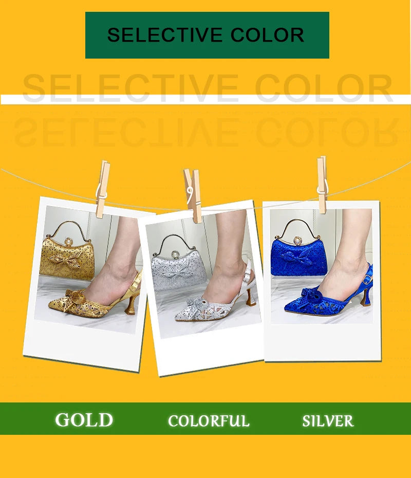Pointed Toe Pumps & Bag Set – Italian Design, Full Diamond Bling, High Heel Party Shoes