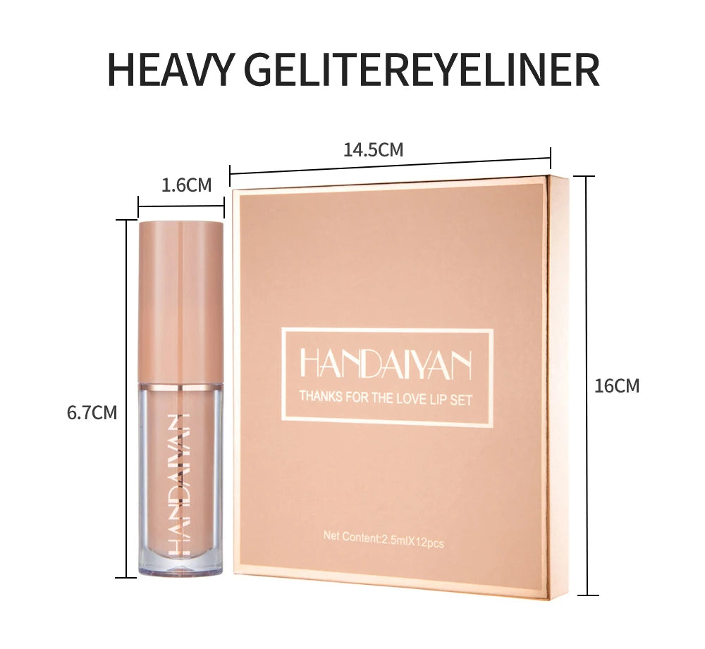 HANDAIYAN 12-Color Velvet Matte Lip Gloss Set - Liquid Lipstick Gift Box Set, Non-Sticky Lip Gloss