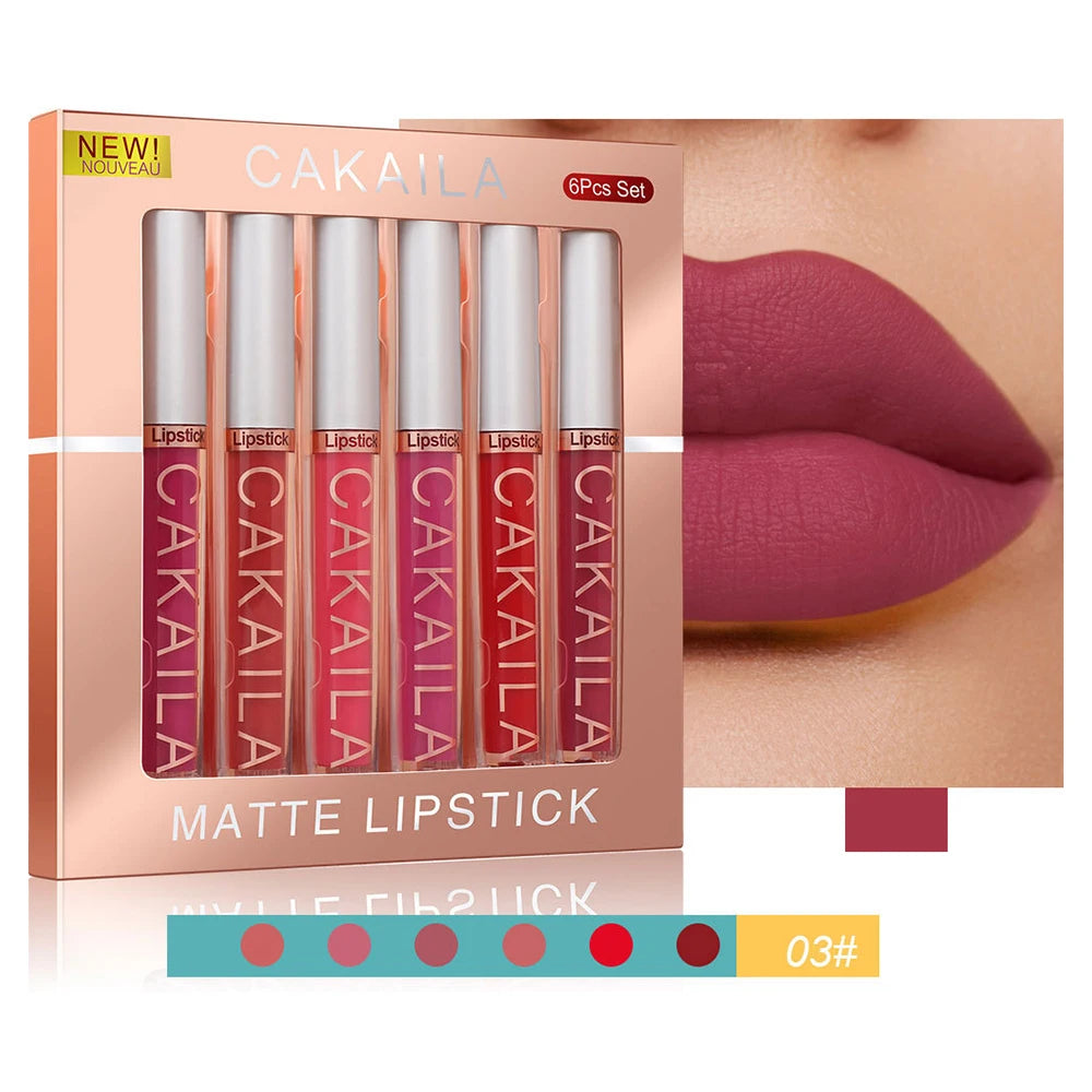 6-pack lip gloss set, long-lasting non stick cup liquid lipstick velvet matte lip gloss