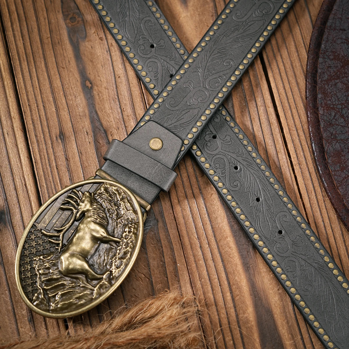 Men - Women - Western Denim - pu leather - Belt - Vintage jeans with carved buckle belt