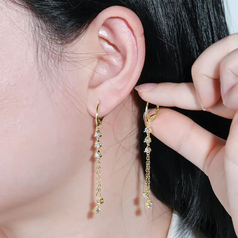 RAPRGOLD Certified Moissanite Tassels Chain Hoop Earring for Women 925 Sterling Silver Dangling Earrings Jewelry Gift pendientes