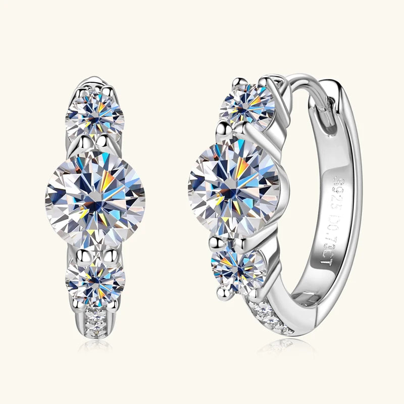 Lnngy Three Stone Moissanite Earring Original 925 Sterling Silver Hoops Earring For Women Girls Lab Created Diamond Jewelry Gift