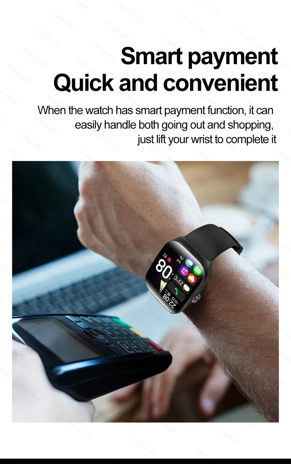 Smartwatch Men Women NFC AMOLED Screen Always Show Time Clock Bluetooth Call IP68 Waterproof Smart Watch Sport Fitness Bracelet