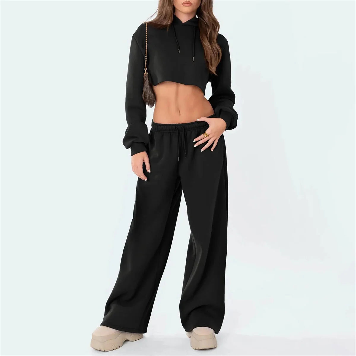 Casual Straight Joggers Sweatpants Women Fashion Retro Solid Drawstring High Waist Pant Spring Summer Street Trouseres 2025 Chic