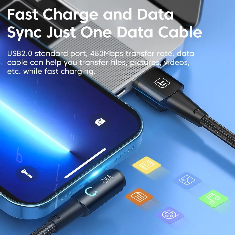 كابل Toocki USB لهاتف iPhone 14 13 12 11 Pro Max شاحن سريع كابل Lightning سلك USB لهاتف iPhone 12 11 X XR 8 7