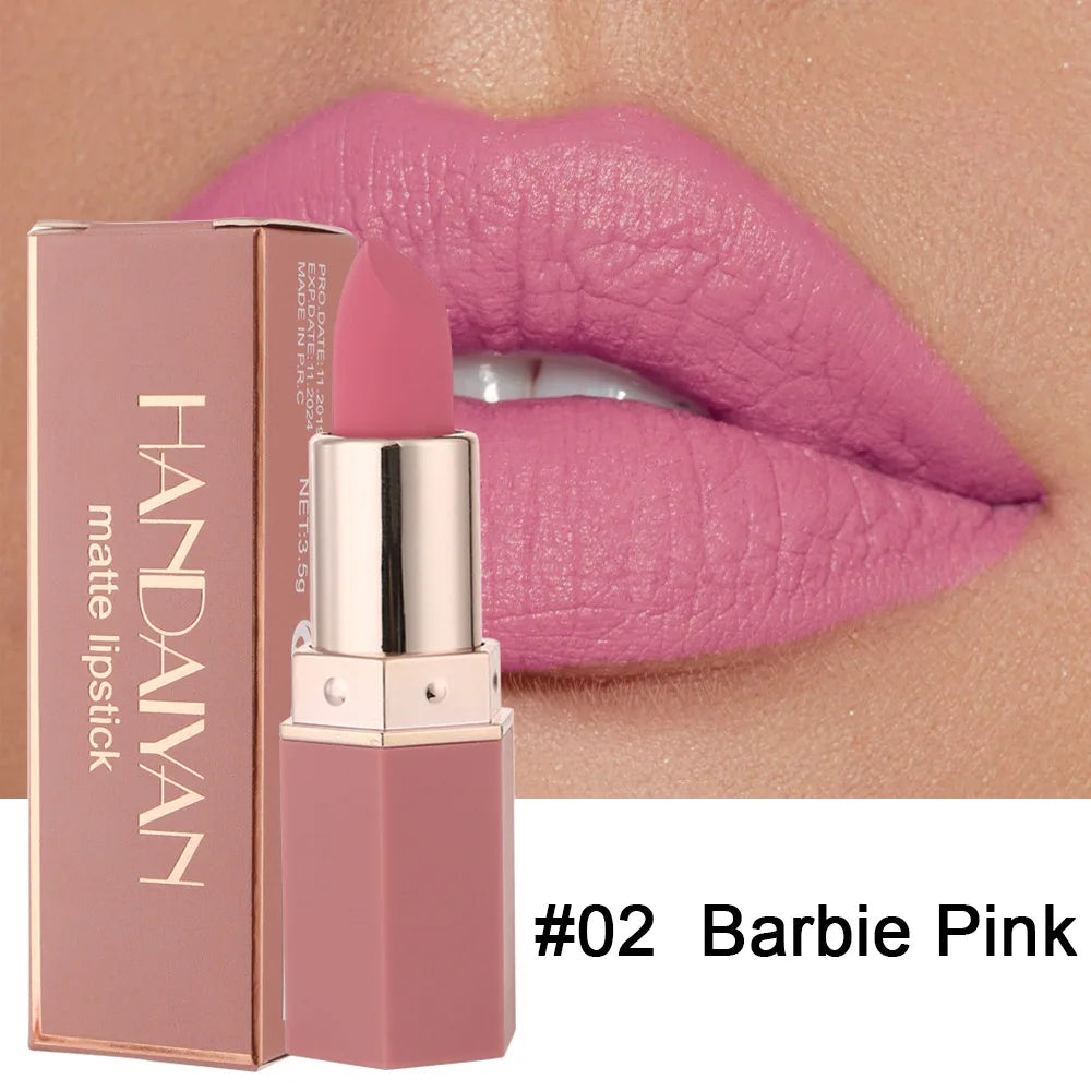 HANDAIYAN 6 Colors Matte Nude Lipstick Waterproof Long Lasting Sexy Red Purple Lip Stain Velvet Lipstick Beauty Makeup For Women