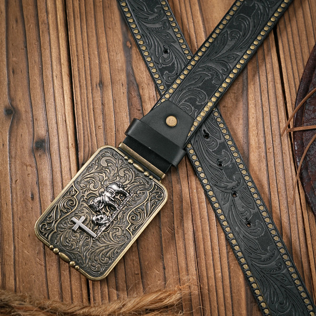 Vintage Style PU Leather Western Cowboy Belt with Classic Buckle - 3.8cm Wide, Durable and Stylish for Men and Women - Perfect f