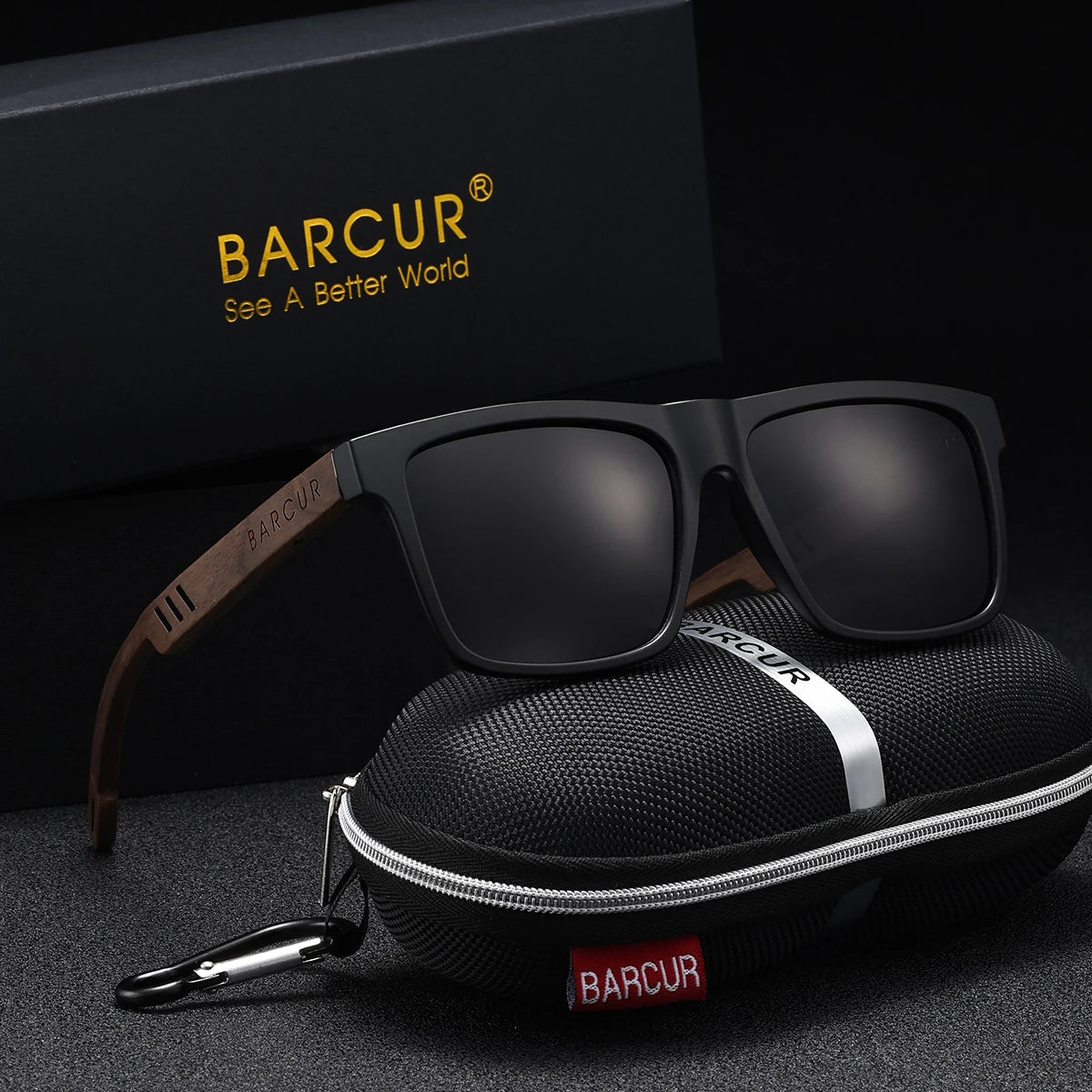 BARCUR Retro Full Frame Square Men's Polarized Sunglasses Imitation Wood Grain Advanced Design UV400 Protective Women Sunglasses