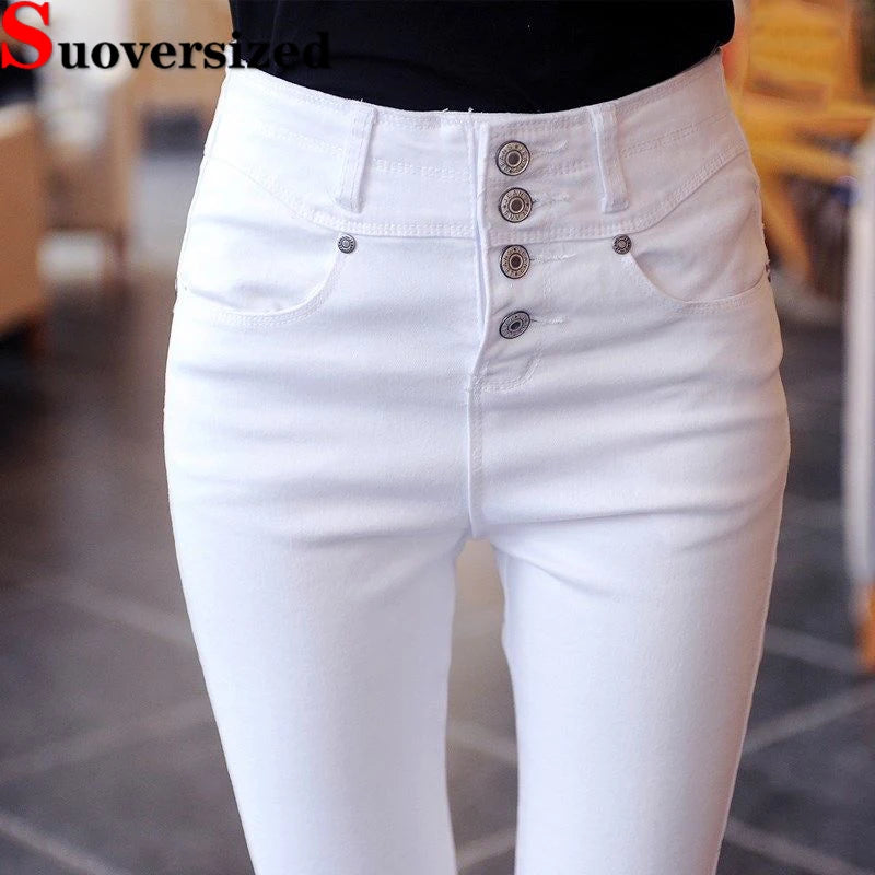 High Waist Pencil Jeans Women's Casual Skinny White Denim Pants New Korean Big Size 34 Stretch Vaqueros Leggings Kot Pantolon