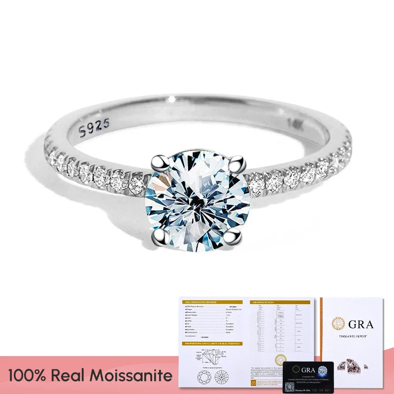 GRA Luxury 1-5ct Moissanite Diamond Rings for Women Big Solitaire Wedding Genuine Real 925 Sterling Silver Luxury Designer Jewel