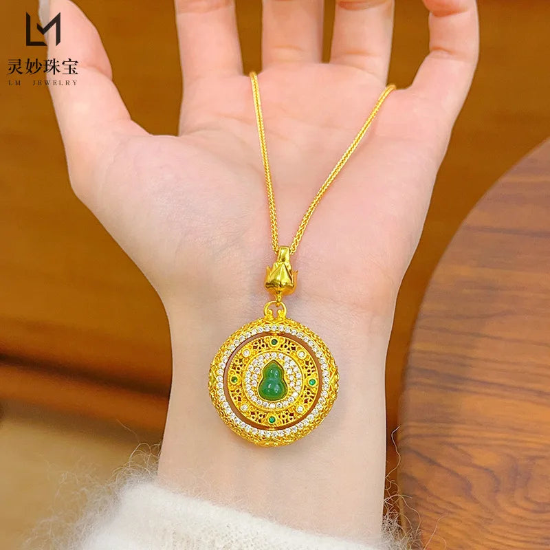 Women's 24K Gold Rotatable Hollow Pendant, AU999 | Distressed hollow-texture, rustic elegance for everyday grace.