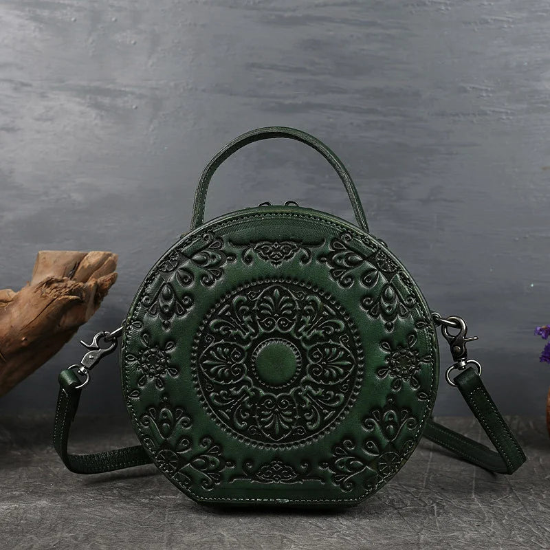 MOTAORA Retro Circular Women Luxury Handbag Genuine Leather Shoulder Messenger Crossbody Bags For Woman Totem Small Bag New