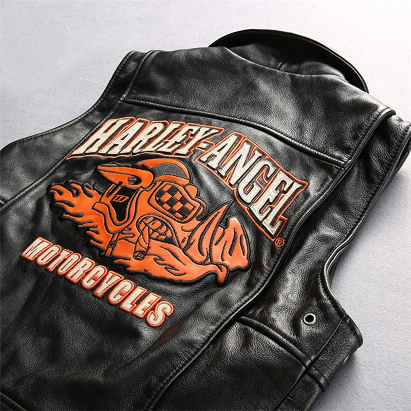 Slim street leather undershirt casual head layer cowhide vest men women couple models motorcycle sleeveless jacket
