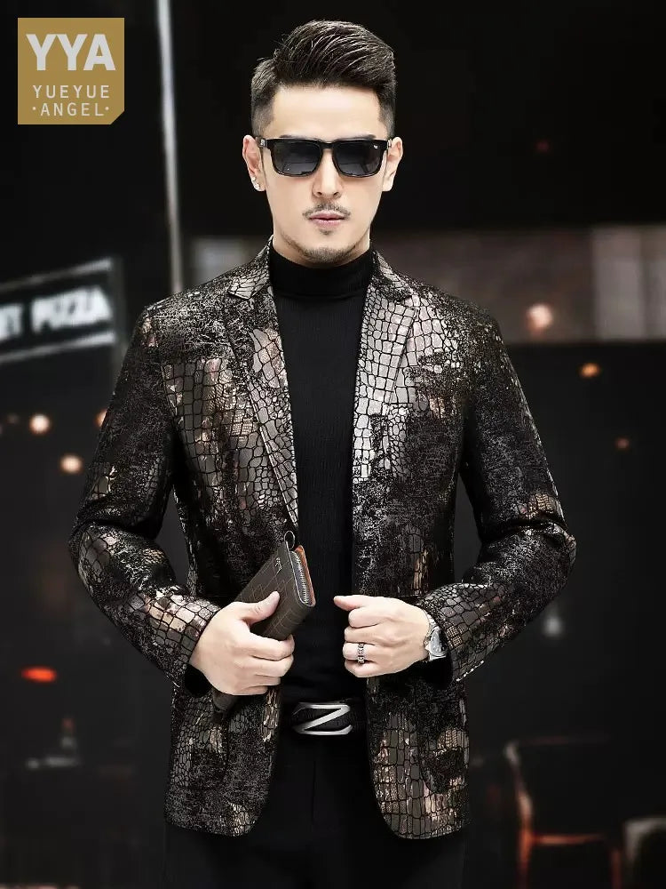 Luxury Mens Genuine Leather Suit Jacket Slim Single Breasted Vintage Sheepskin Blazers Spring Autumn Business Casual Mens Coat