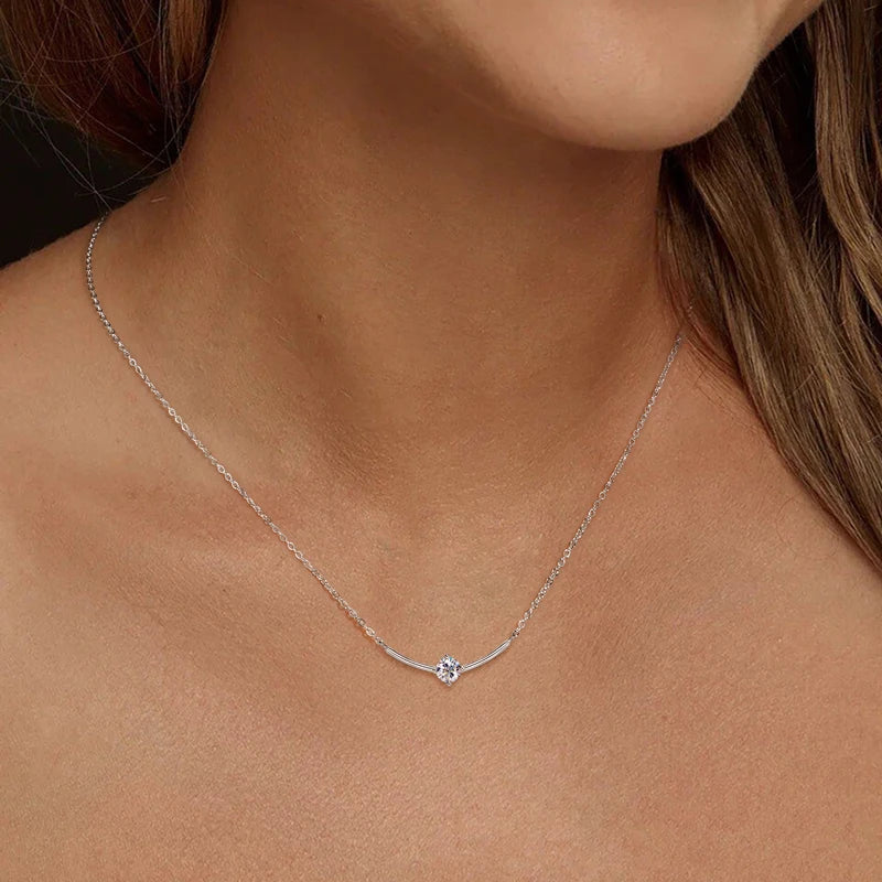 Lnngy Minimalist Choker Necklace For Women 925 Sterling Silver 5mm 0.5ct Moissanite Pendant Necklace Delicate Daily Jewelry Gift