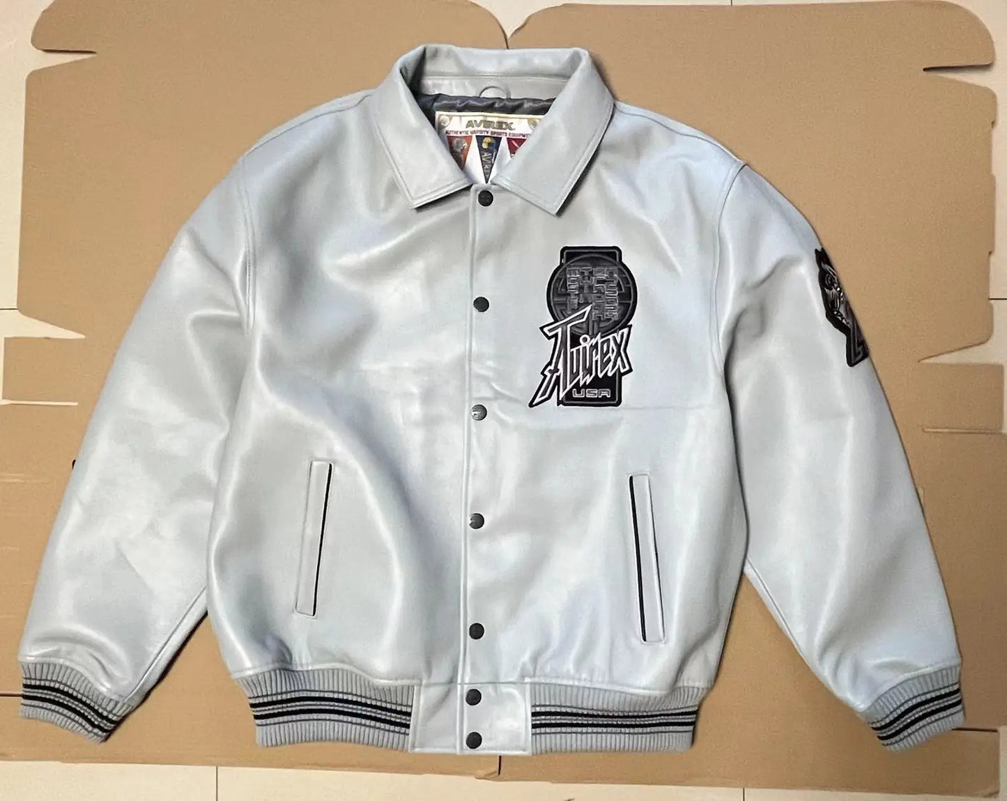 AVIREX High Quality Genuine Sheepskin Coat Men's US Size Classic Varsity Jacket Natural Leather Flight Suit Lapel Outerwear