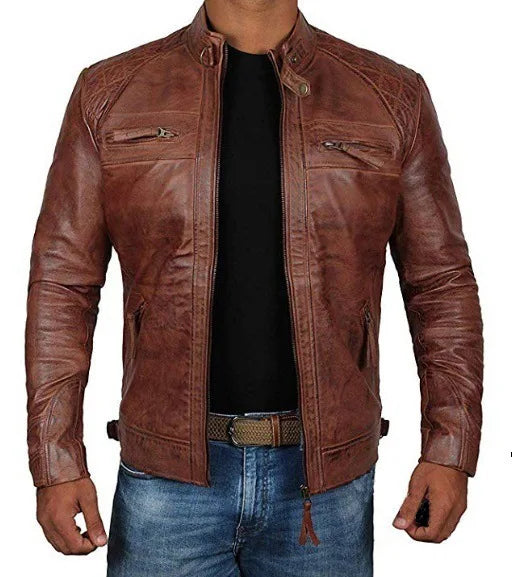 Men's Biker Leather Jacket Stand-up Collar Punk Leather Jacket Motorcycle Wear Leather Zipper Jacket Coat Hip Hop Streetwear