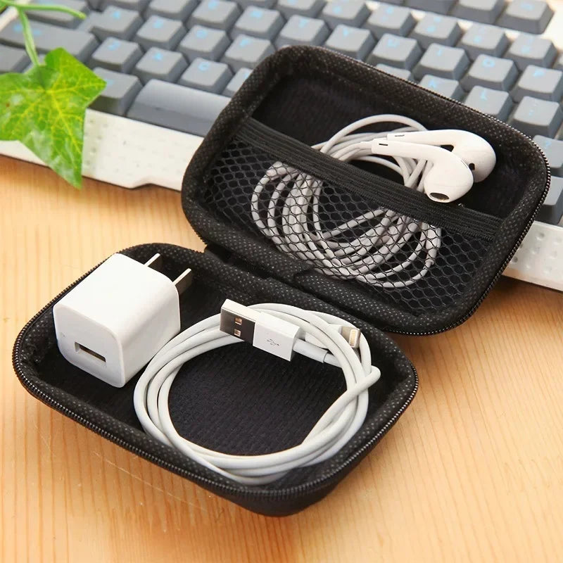 Black Hard Storage Bag Data Cable Earphones Keys Coins Jewelry Travel Portable Anti-collision Multifunctional Zipper Storage Bag