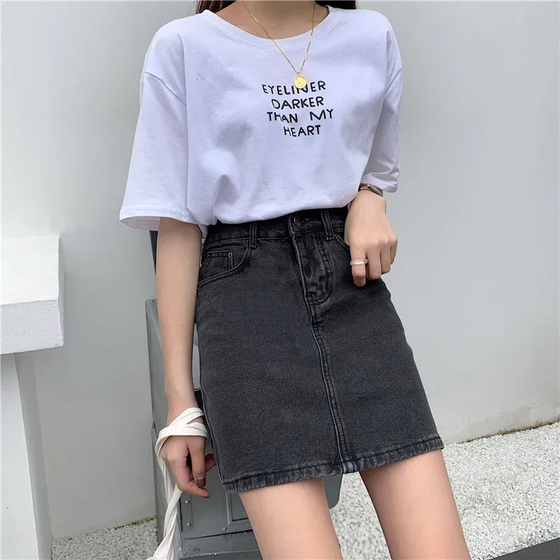 Spring New Women's Denim Skirt A-Line Flared Skirts Butt Covering Body Slimming f-length for plus Size MM
