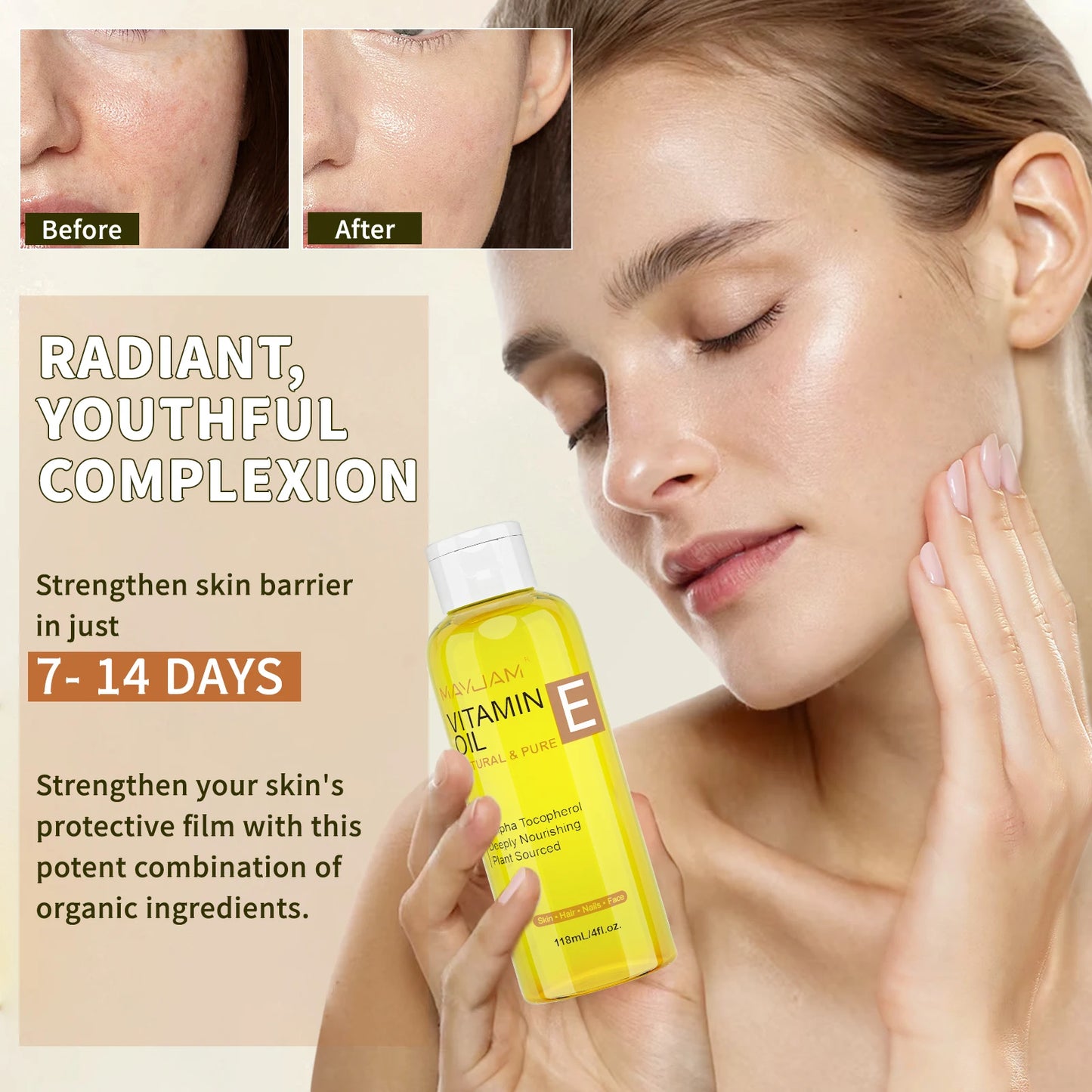 MAYJAM 118ml 236ml Pure & Natural Vitamin E Oil for Skin Hair Nails & Face Care Deeply Nourishing Moisturizing Massage Oil