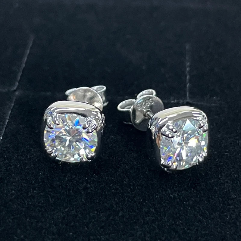 Lnngy 925 Sterling Silver Square Shape Stud Earring Certified Sparkling 6.5MM 1CT Moissanite Earrings For Women 2025 New Jewelry