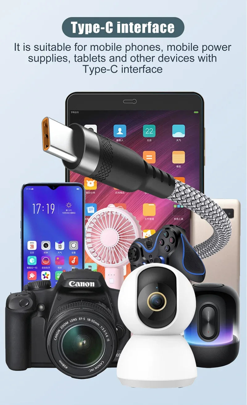 6A Extended USB TYPE-C Cable Braided Data Cable Suitable for Samsung, Huawei,Xiaomi Switch, Sony PS5 TYPE-C 8m,5m,3m,2m,1m Cable