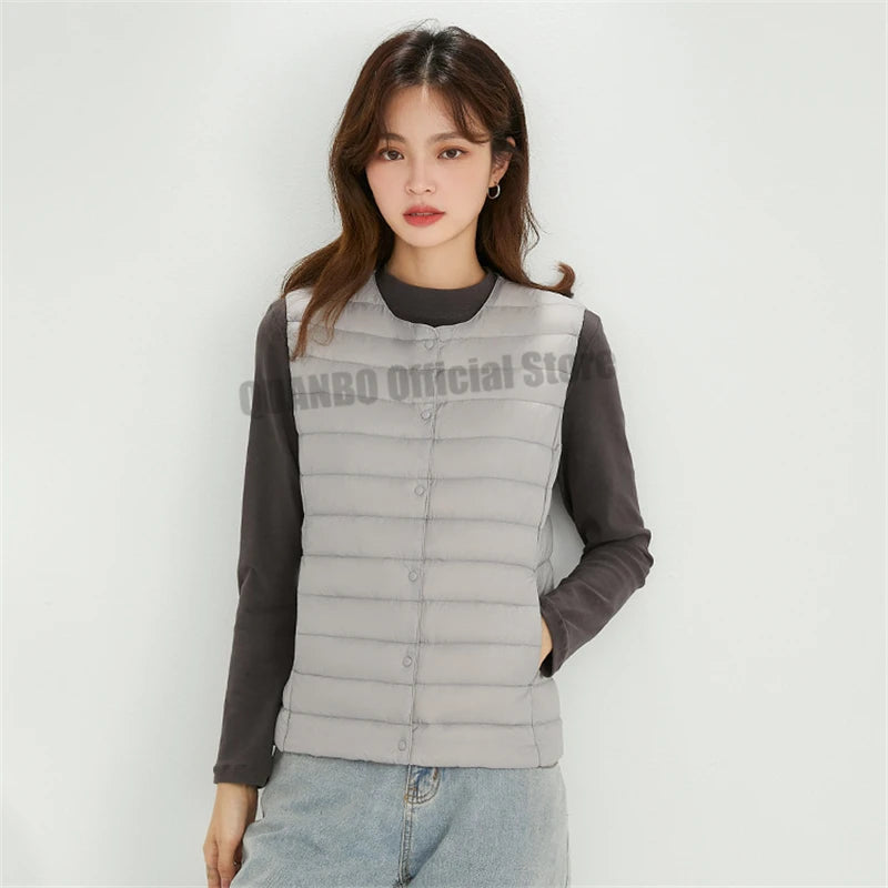 Women Sleeveless Puffer Vest Women's Ultra Light Down Vest Women Two Ways Waistcoat Portable Warm Sleeveless Winter Liner