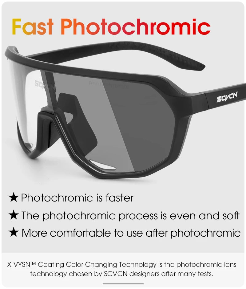 SCVCN Outdoor Sport Bike Photochromic Sunglasses Men Women bicycle MTB Road Cycling Glasses UV400 Fishing Goggles Running Eyewea