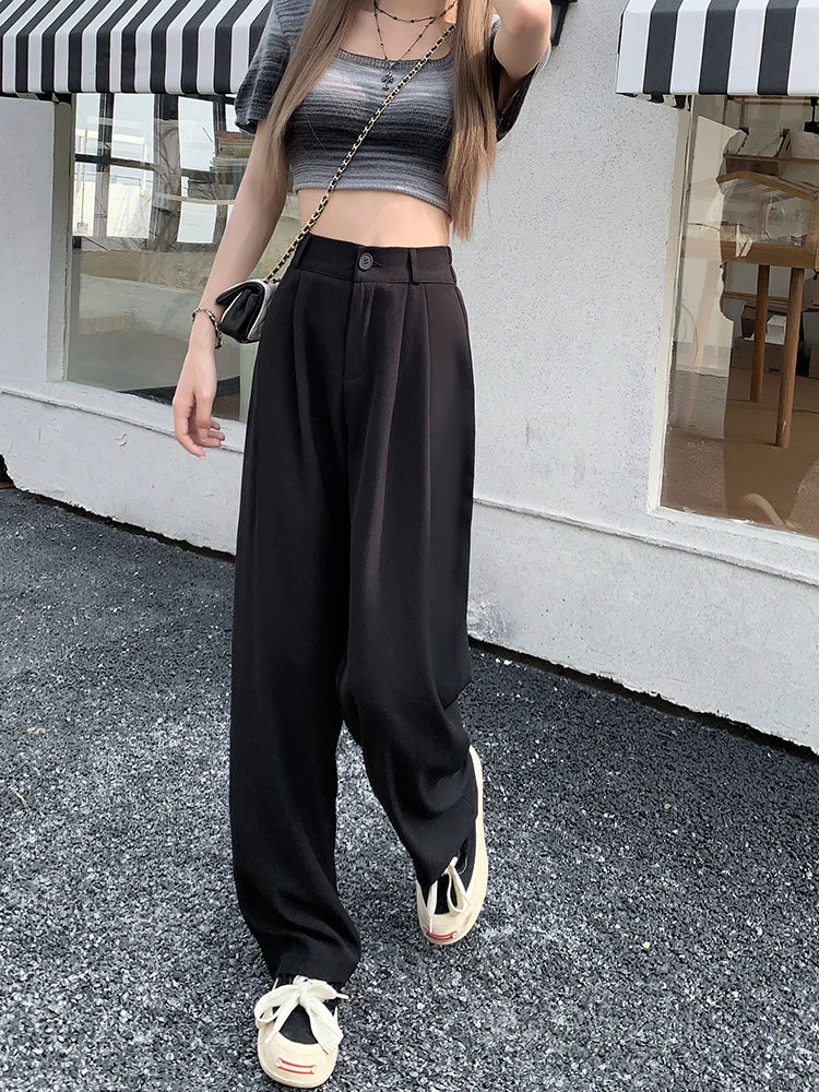 plus Size Women's Casual Wide Leg Pants High Waist Slimming Trousers Versatile Spring Faion Korean Sle Commute Pants