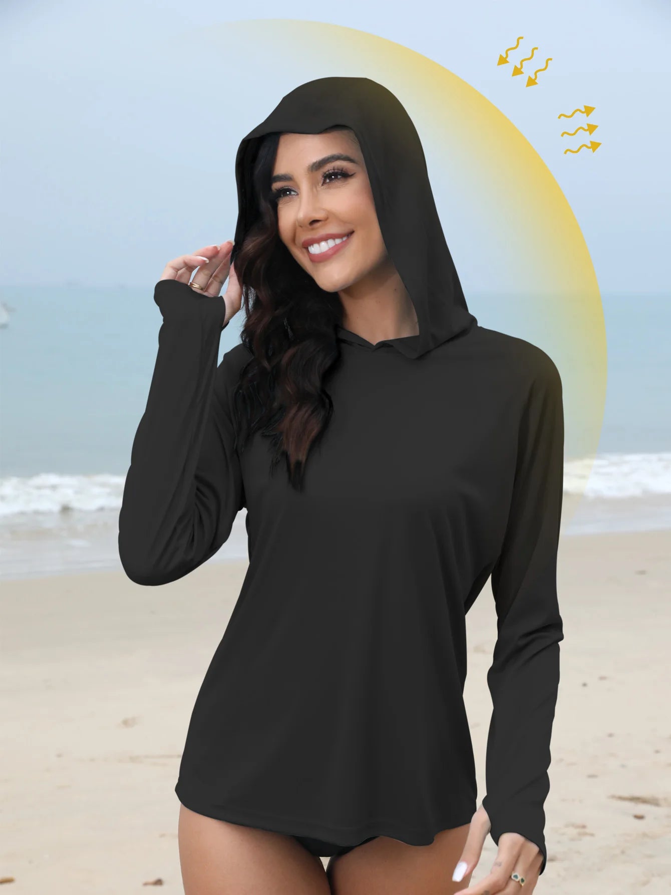 Women's Sunscreen Hoodie with Thumb Buckle and Hidden Ponytail Hole, Outdoor Running Fitness Sports, Leisure Sunscreen T-shirt
