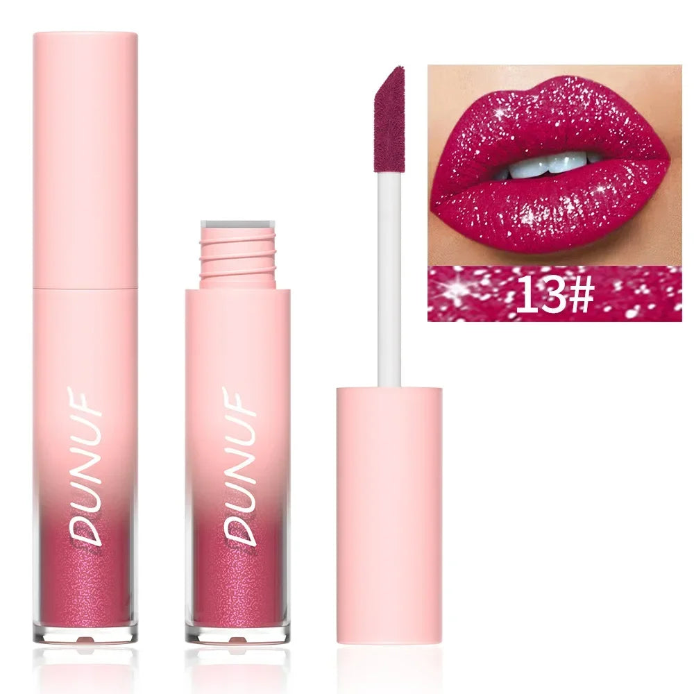 18 Color Sexy Red Diamond Glitter Lip Gloss Metallic Waterproof Long Lasting Matte Shimmer Liquid Lipstick Women Makeup Cosmetic