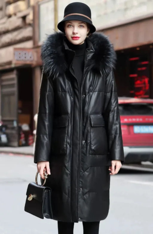 YOLANFAIRY Winter Long Coat Women's Genuine Leather Down Jacket for Women Sheepskin Coats Female Loose Versatile Fur Collar FCY