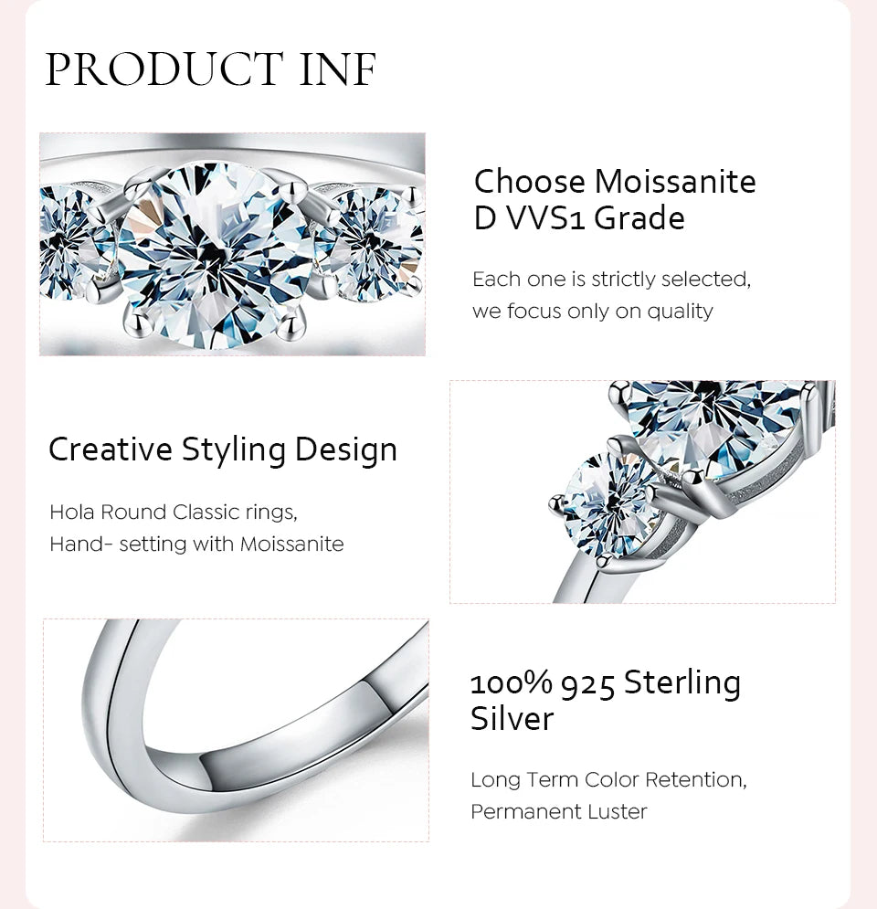 GRA Shiny Real 1CT D Color Moissanite Diamond Wedding Rings For Women Original 925 Sterling Silver Luxury Quality Fine Jewelry