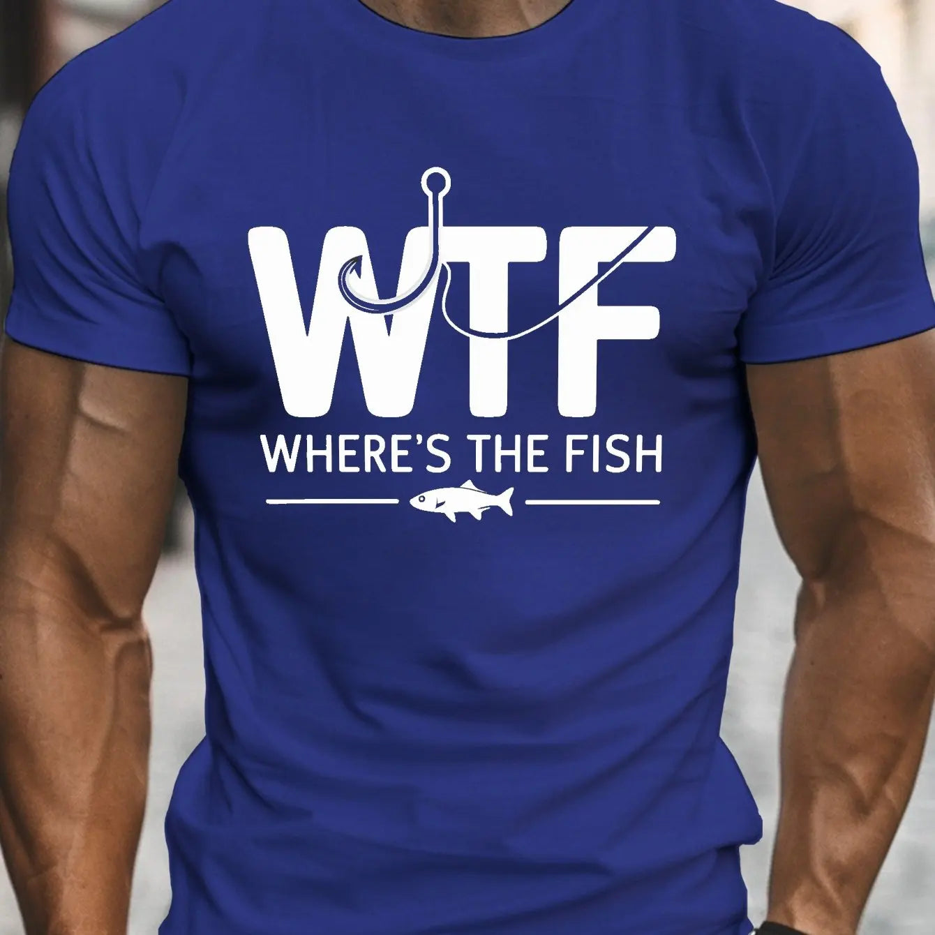🐟 Men’s Summer 100% Cotton Casual T-Shirt,WTF (where’s the fish) Print | Loose Fit | Round Neck | Breathable Comfort