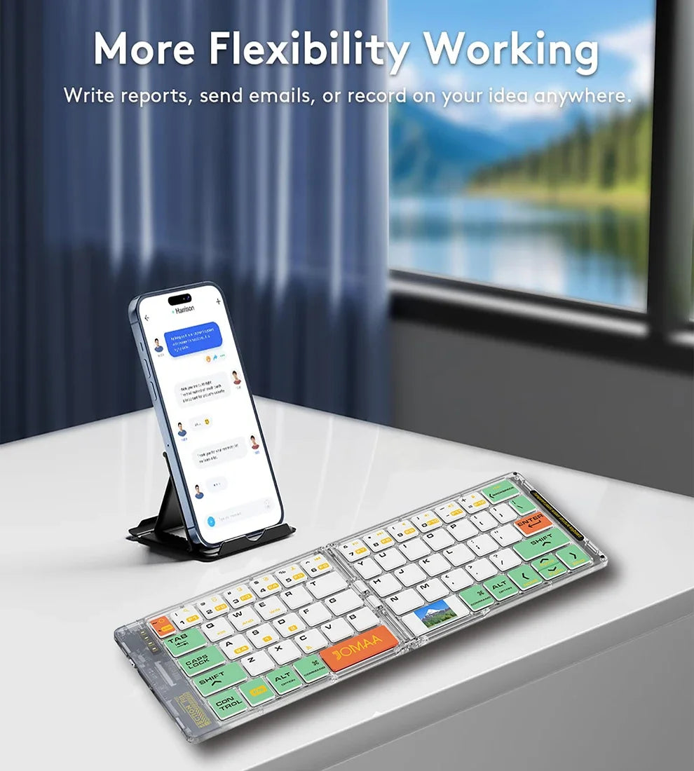 Foldable Keyboard and Mouse,Bluetooth5.1 Dual Modes Wirless Transparent Keyboard Rechargeable Full-Size Portable Travel Keyboard